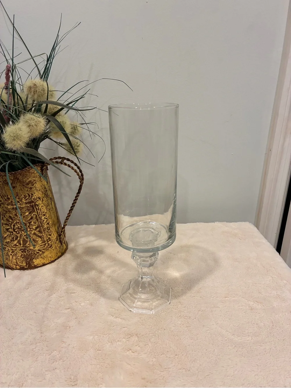 Handcrafted Clear Glass Pedestal Hurricane Vase